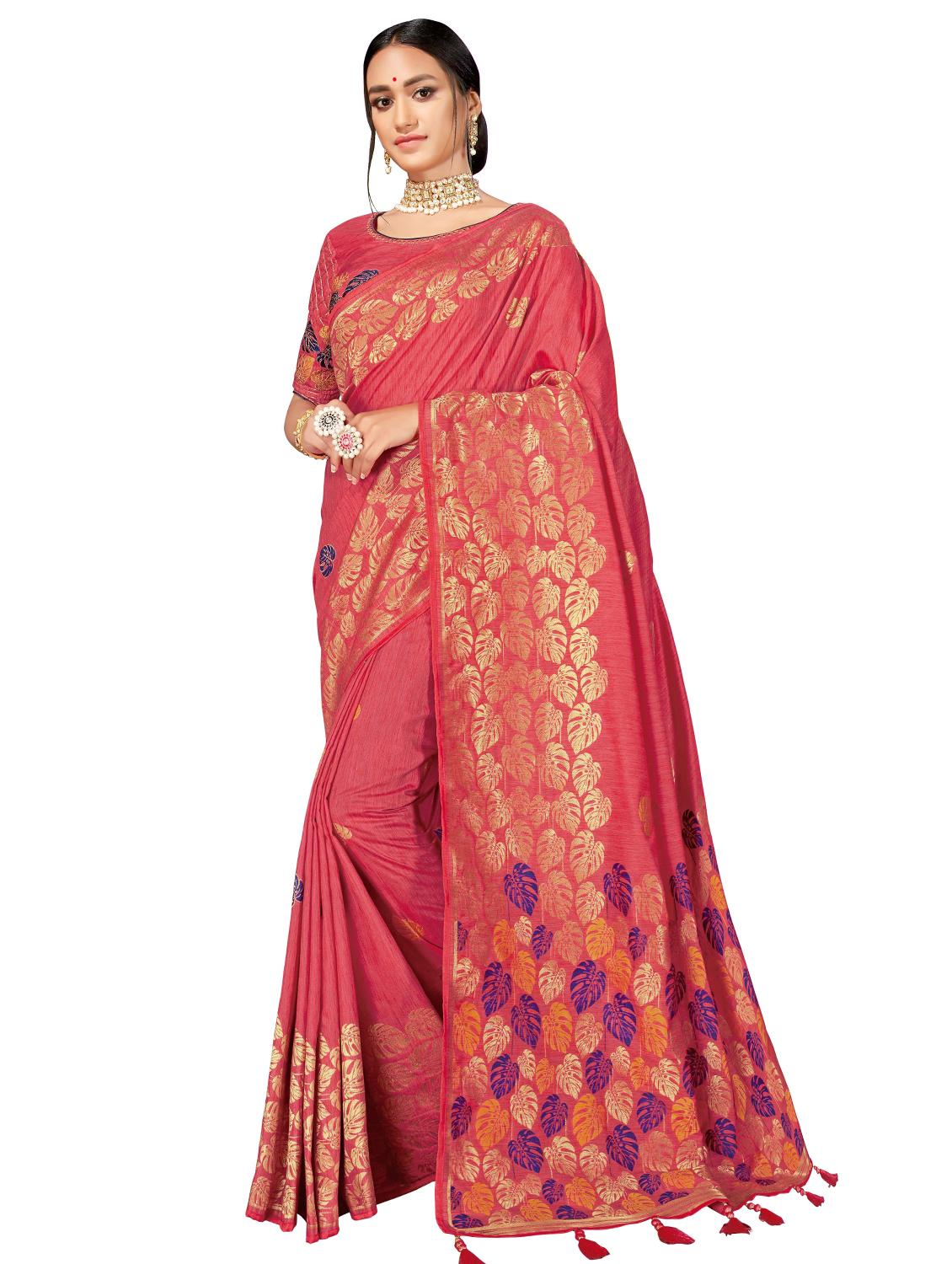 foil print woven saree with blouse - 16659145 - Zoom Image - 1