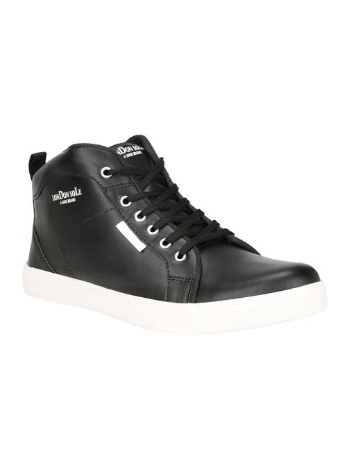 black leatherette lace up sneakers - 16659195 - Standard Image - 1