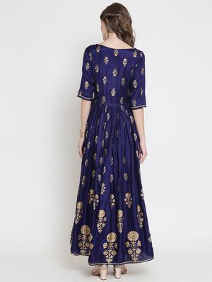 foil printed flared ethnic dress - 16659221 - Standard Image - 4