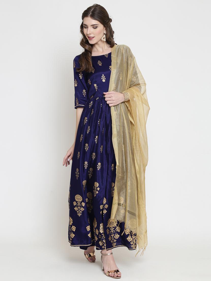 foil printed flared ethnic dress - 16659221 - Zoom Image - 1