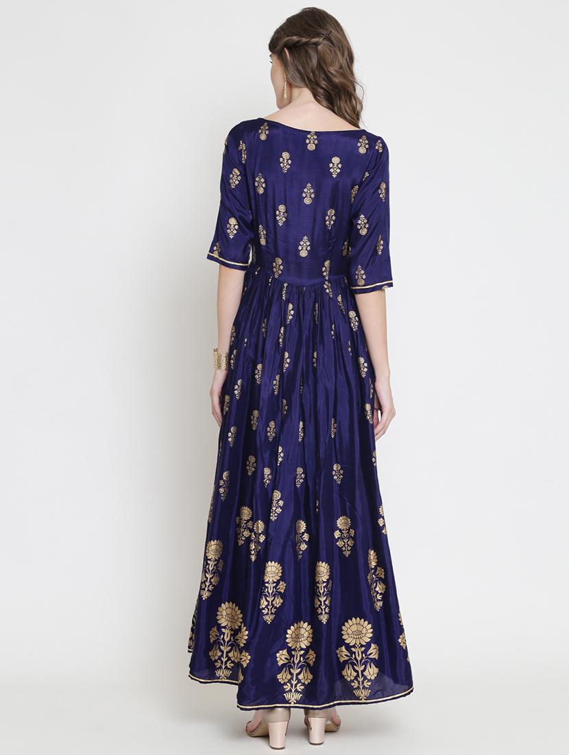 foil printed flared ethnic dress - 16659221 - Zoom Image - 4