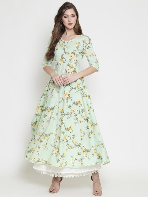 pastel floral flared ethnic dress - 16659229 - Standard Image - 1