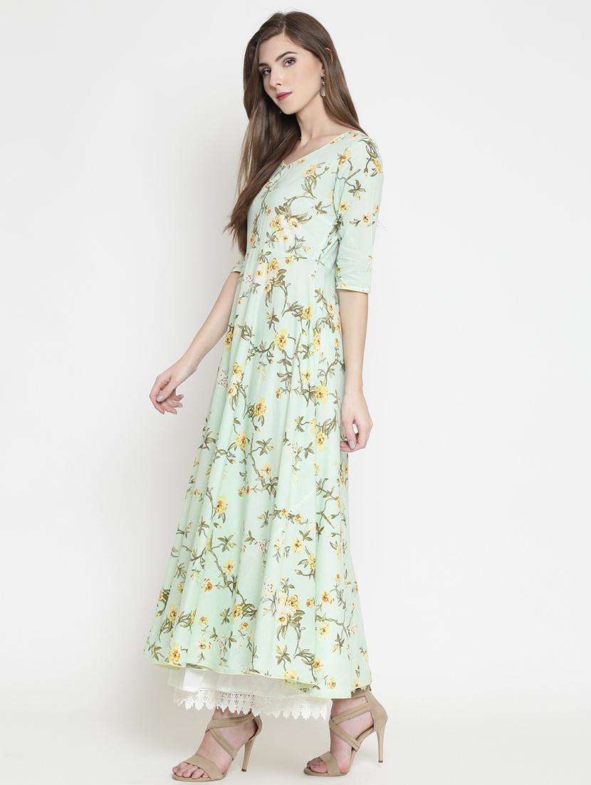 pastel floral flared ethnic dress - 16659229 - Zoom Image - 2