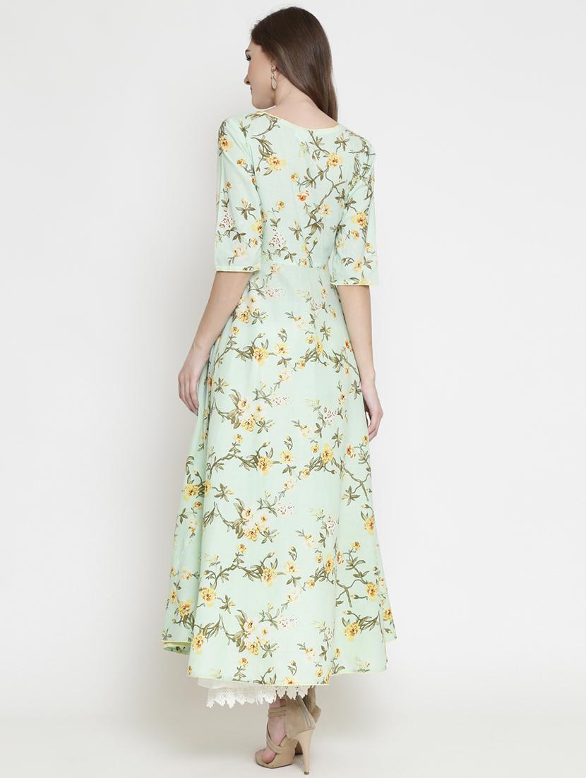 pastel floral flared ethnic dress - 16659229 - Zoom Image - 3