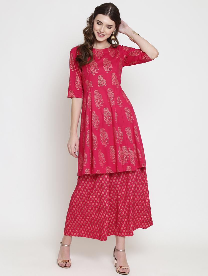 gold print a-line kurta - 16659232 - Zoom Image - 2