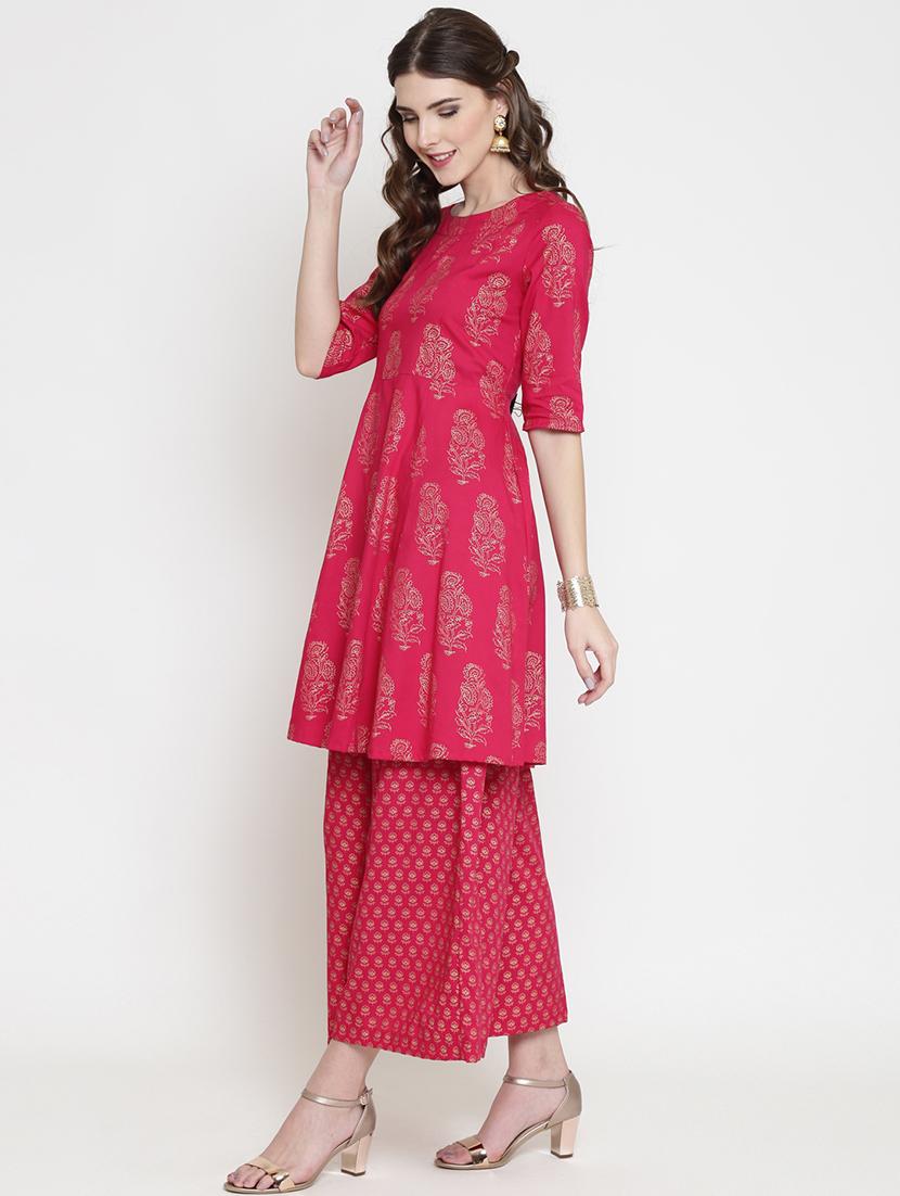 gold print a-line kurta - 16659232 - Zoom Image - 3