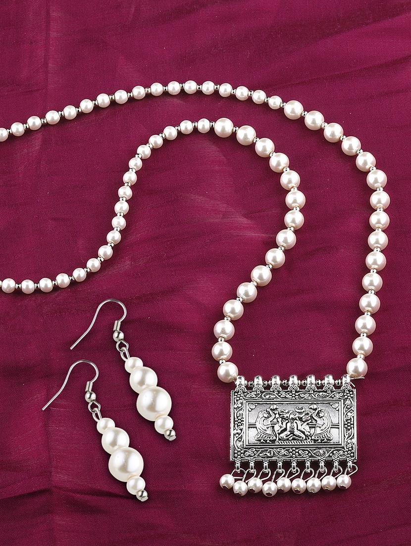 silver tone silver plated long necklace - 16659267 - Zoom Image - 1