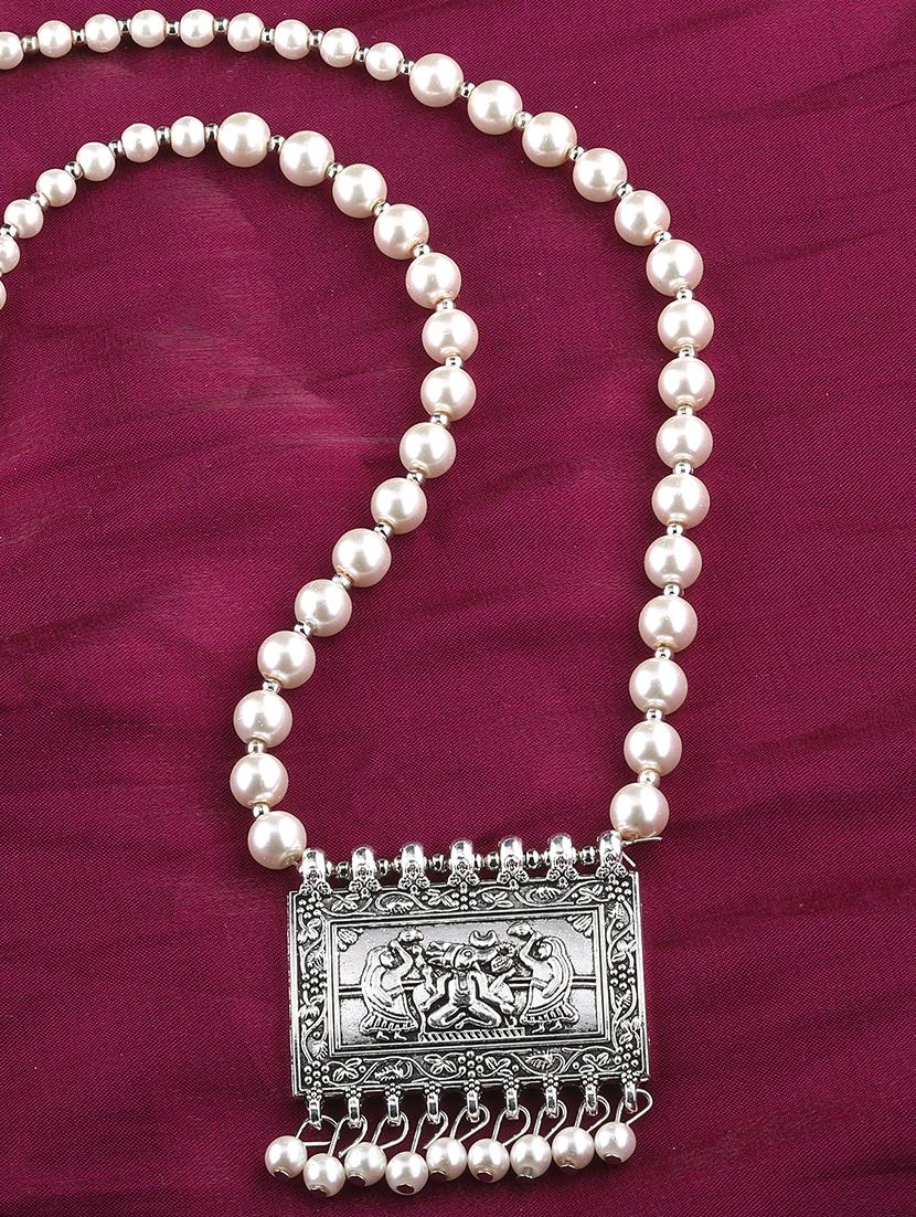 silver tone silver plated long necklace - 16659267 - Zoom Image - 2