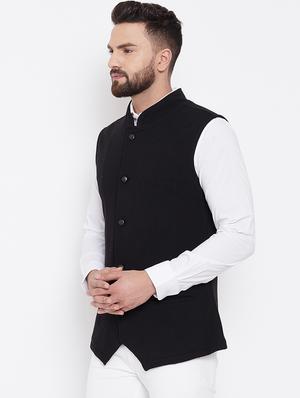 black solid nehru jacket - 16659370 - Standard Image - 2