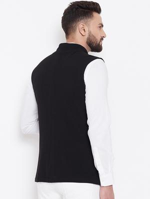 black solid nehru jacket - 16659370 - Standard Image - 3