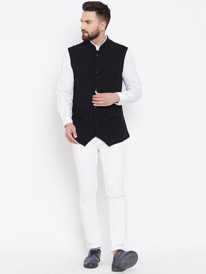 black solid nehru jacket - 16659370 - Standard Image - 4