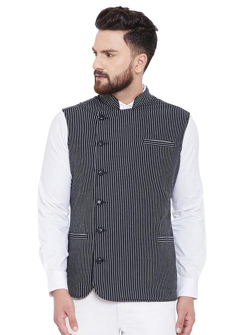 black striped nehru jacket - 16659372 - Standard Image - 1