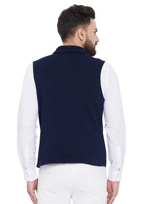 navy blue solid double breasted waist coat - 16659377 - Standard Image - 3