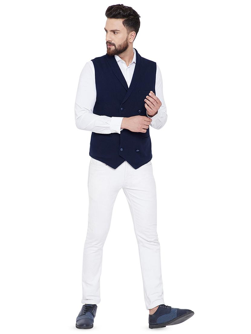 navy blue solid double breasted waist coat - 16659377 - Zoom Image - 4