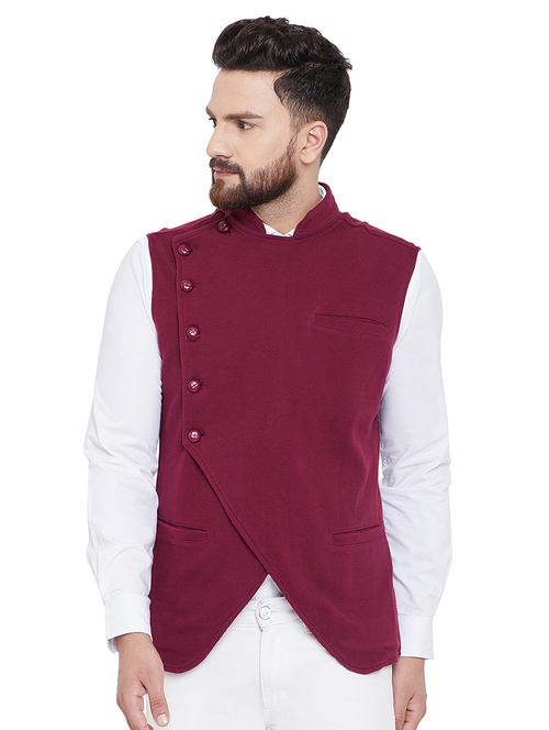 red solid nehru jacket - 16659381 - Standard Image - 1