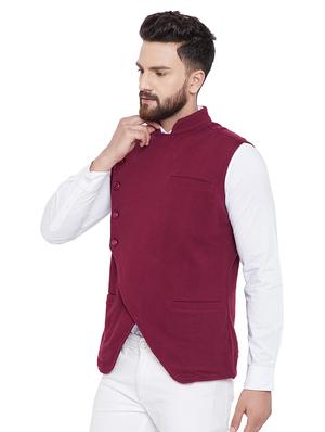 red solid nehru jacket - 16659381 - Standard Image - 2
