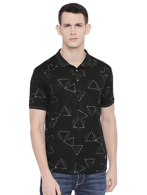 black printed polo t-shirt - 16659423 - Standard Image - 1