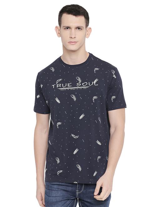 navy blue front print t-shirt - 16659438 - Standard Image - 1