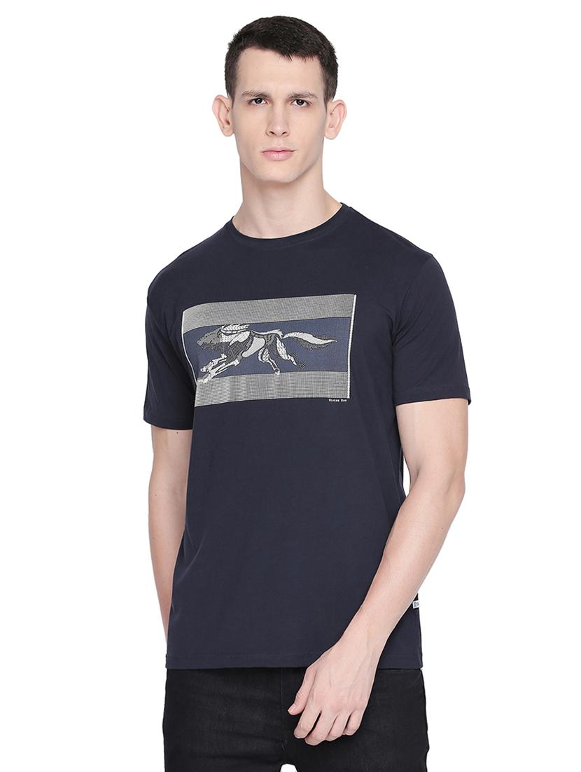 navy blue chest print t-shirt - 16659439 - Zoom Image - 1