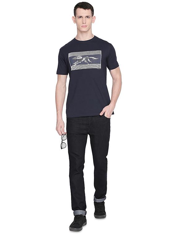 navy blue chest print t-shirt - 16659439 - Zoom Image - 4