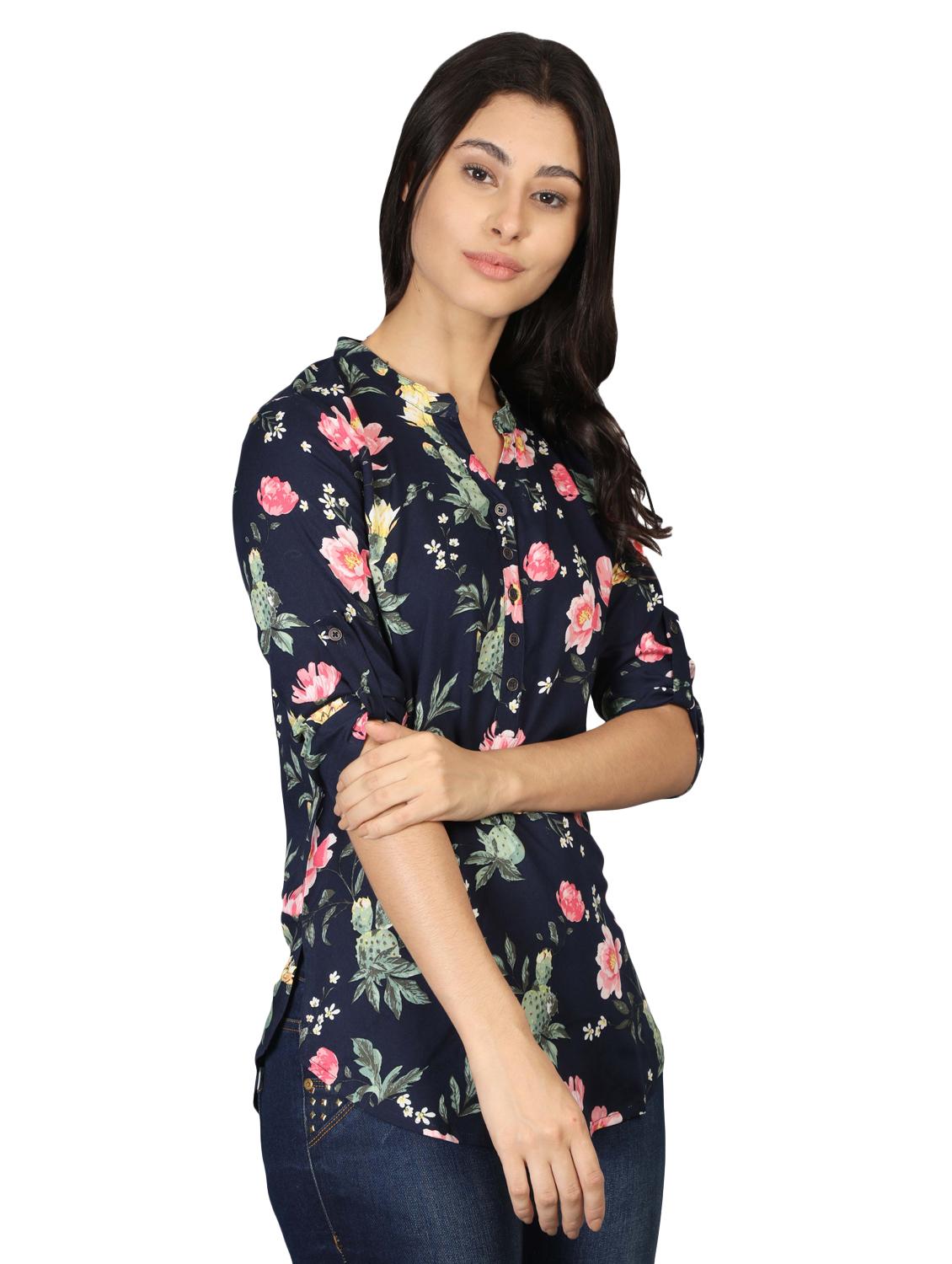 mandarin neck floral top - 16659481 - Zoom Image - 2