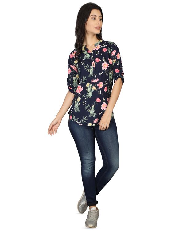 mandarin neck floral top - 16659481 - Zoom Image - 4