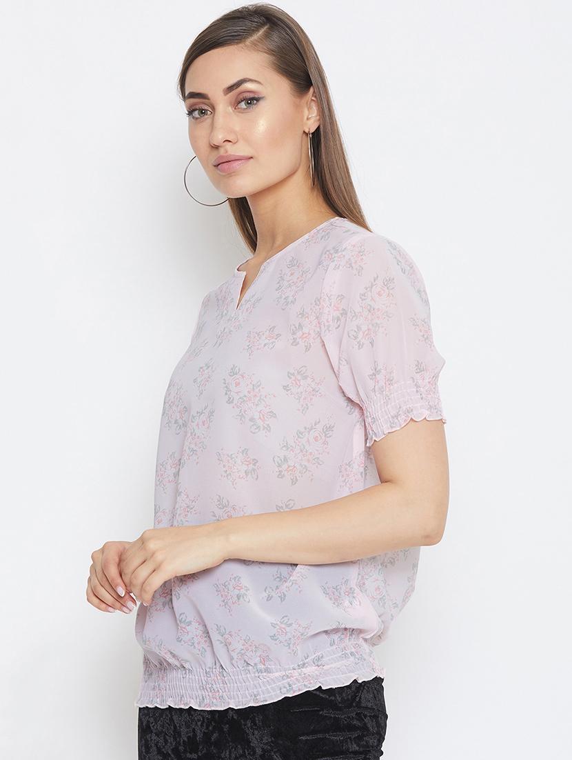 notch neck floral blouson top - 16660065 - Zoom Image - 2
