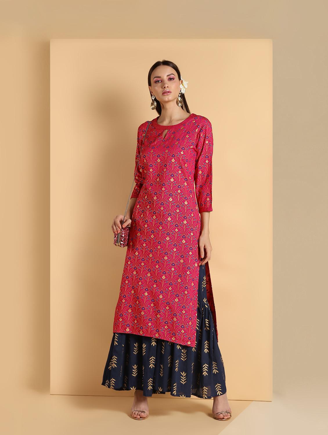 gold print kurta palazzo set - 16660349 - Zoom Image - 1