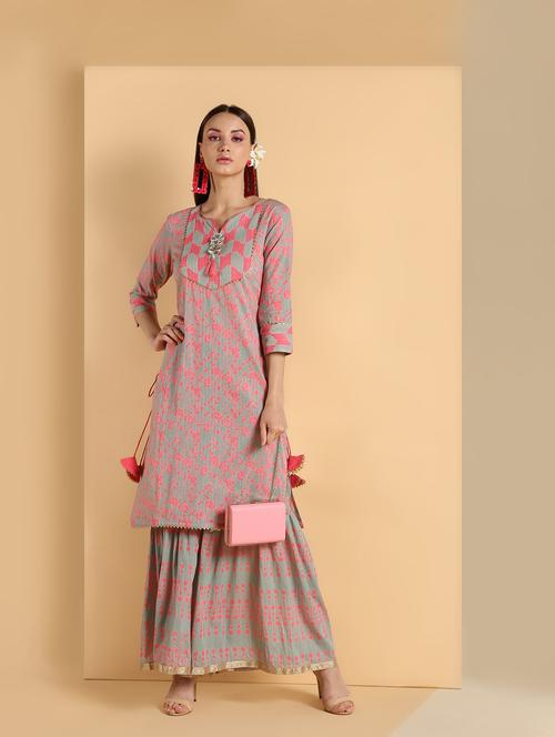 gota tassels kurta palazzo set - 16660351 - Standard Image - 1