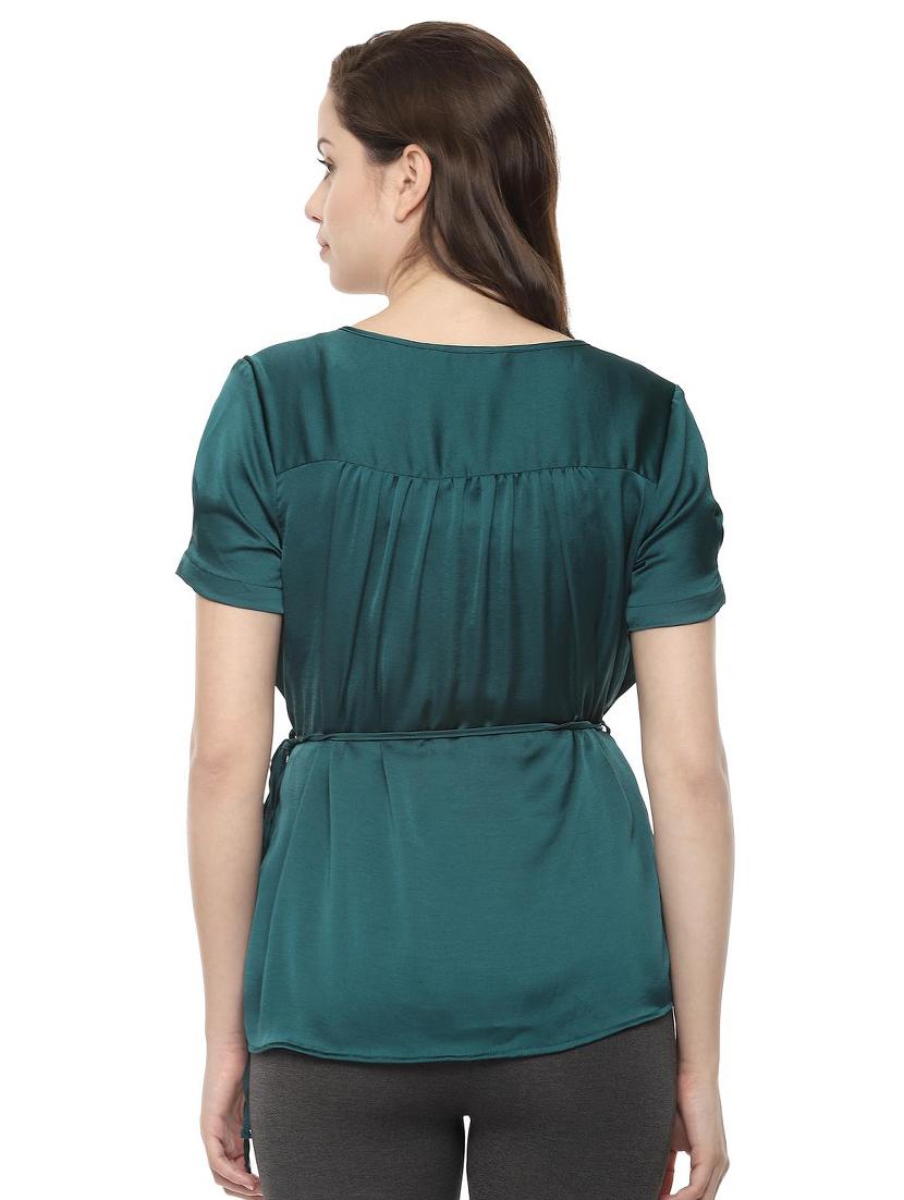 v neck tie up solid top - 16660662 - Zoom Image - 2
