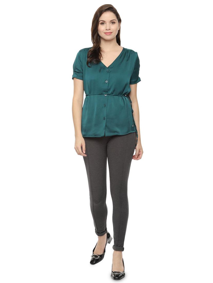 v neck tie up solid top - 16660662 - Zoom Image - 3