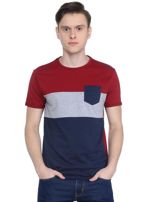 red color block pocket t-shirt - 16660819 - Standard Image - 1