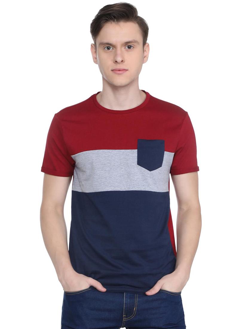 red color block pocket t-shirt - 16660819 - Zoom Image - 1