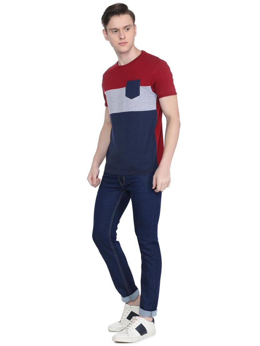 red color block pocket t-shirt - 16660819 - Zoom Image - 3