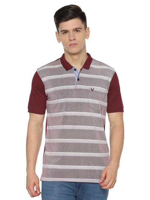 maroon striped polo t-shirt - 16660926 - Standard Image - 1