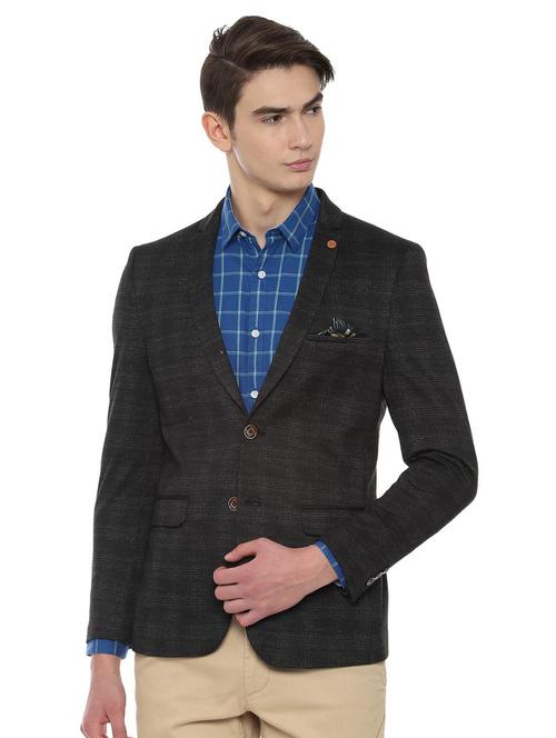 grey checkered single breasted casual blazer - 16660935 - Standard Image - 1