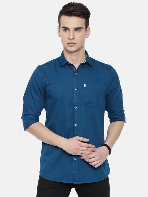blue solid casual shirt - 16661115 - Standard Image - 1