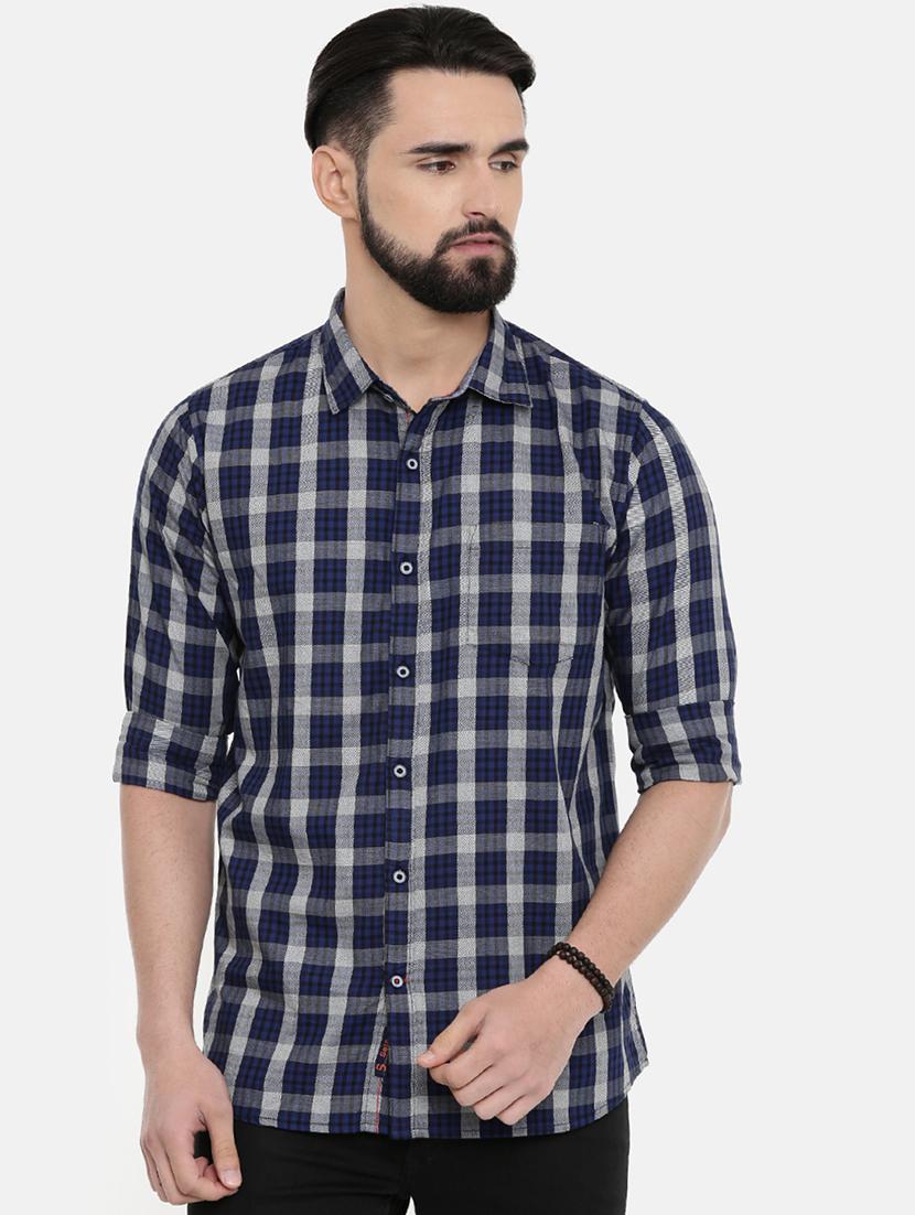 navy blue checkered casual shirt - 16661465 - Zoom Image - 1