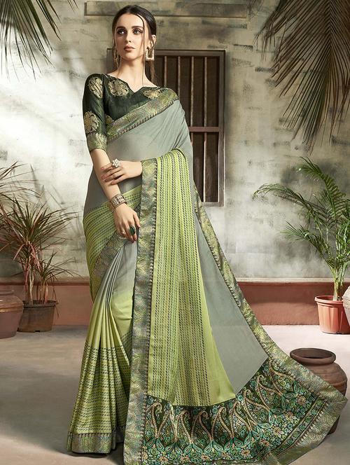 floral printed saree with blouse - 16661656 - Very Small Image - 1