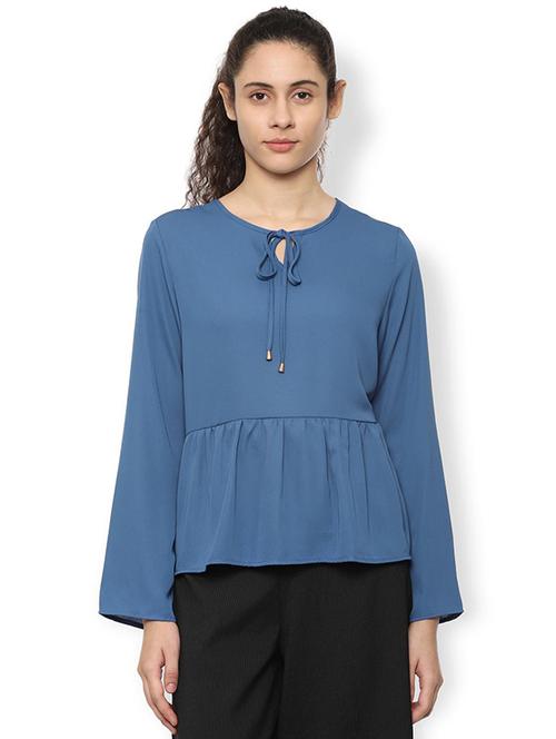 tie knot gathered long sleeved top - 16661867 - Standard Image - 1