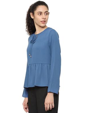tie knot gathered long sleeved top - 16661867 - Standard Image - 2