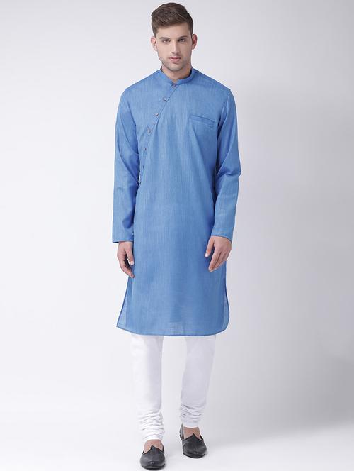 blue solid long kurta - 16661896 - Standard Image - 1