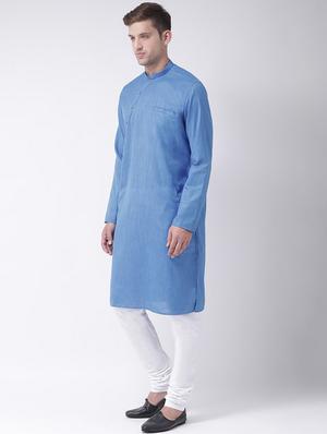 blue solid long kurta - 16661896 - Standard Image - 2