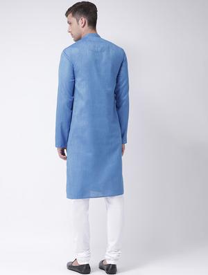 blue solid long kurta - 16661896 - Standard Image - 3