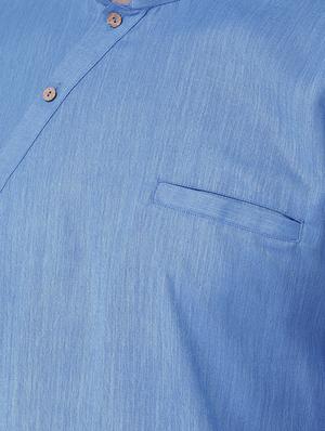 blue solid long kurta - 16661896 - Standard Image - 4