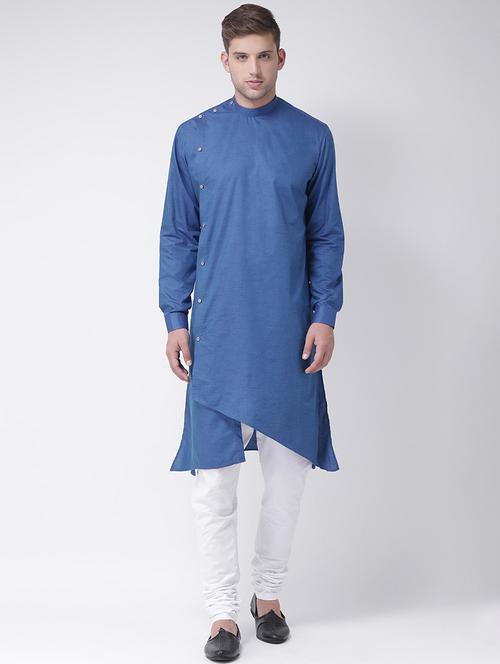 blue solid asymmetric kurta - 16661900 - Standard Image - 1