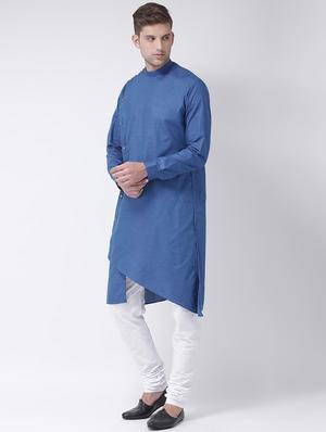 blue solid asymmetric kurta - 16661900 - Standard Image - 2
