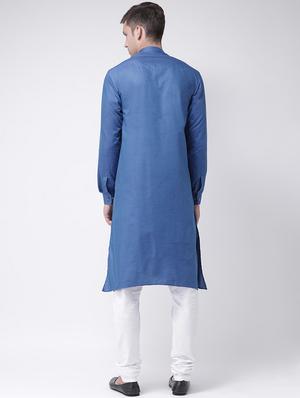 blue solid asymmetric kurta - 16661900 - Standard Image - 3