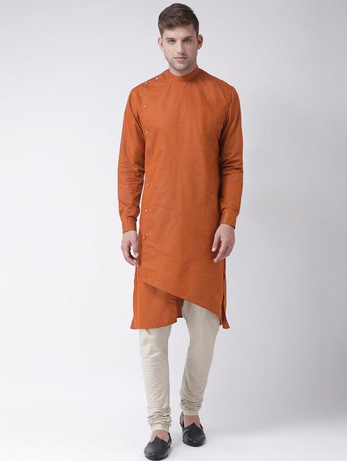 orange solid asymmetric kurta - 16661902 - Standard Image - 1