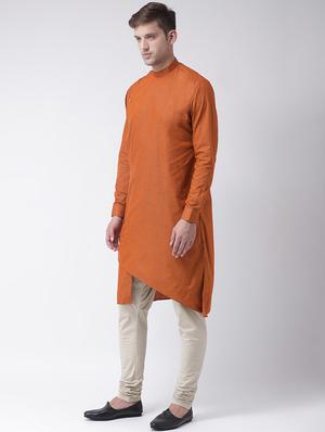 orange solid asymmetric kurta - 16661902 - Standard Image - 2